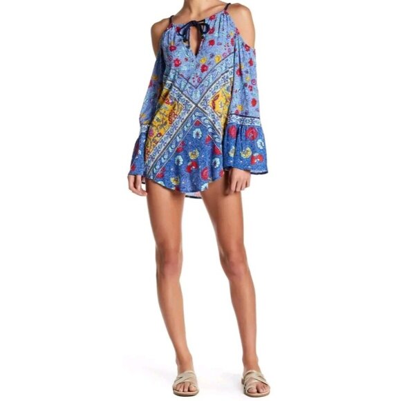 Nanette Lepore Swim Woodstock Womens XS Tunic Coverup Floral Boho Cold Shoulder - Picture 2 of 7